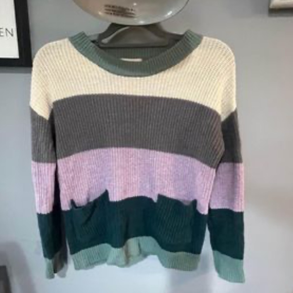 LOFT Striped Color block Crewneck Sweater Size XS